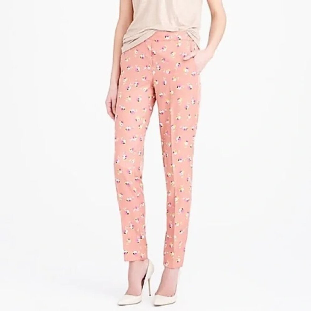 J. Crew Floral "Falling Pansies" Pink Yellow Pull on Dress Lightweight Pants
